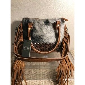 NWT Western Conceal Carry MYRA Genuine Leather & Cowhide Top Handle Fringe Purse